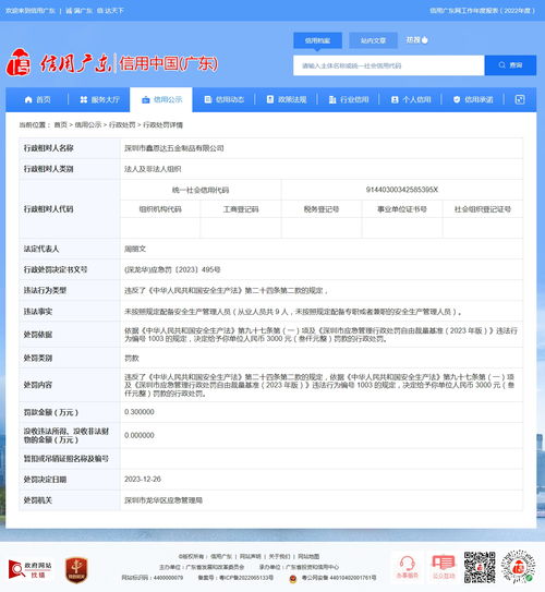 深圳市龍華區(qū)應(yīng)急管理局對深圳市鑫恩達(dá)五金制品作出行政處罰
